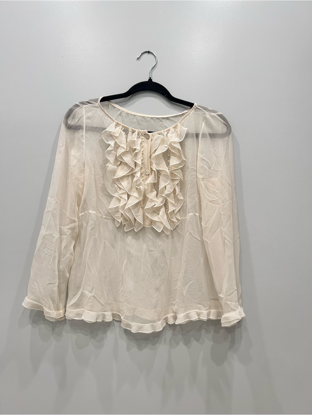 Vintage Y2K Valentino Roma Cream Sheer 100% Silk Ruffle Blouse Top